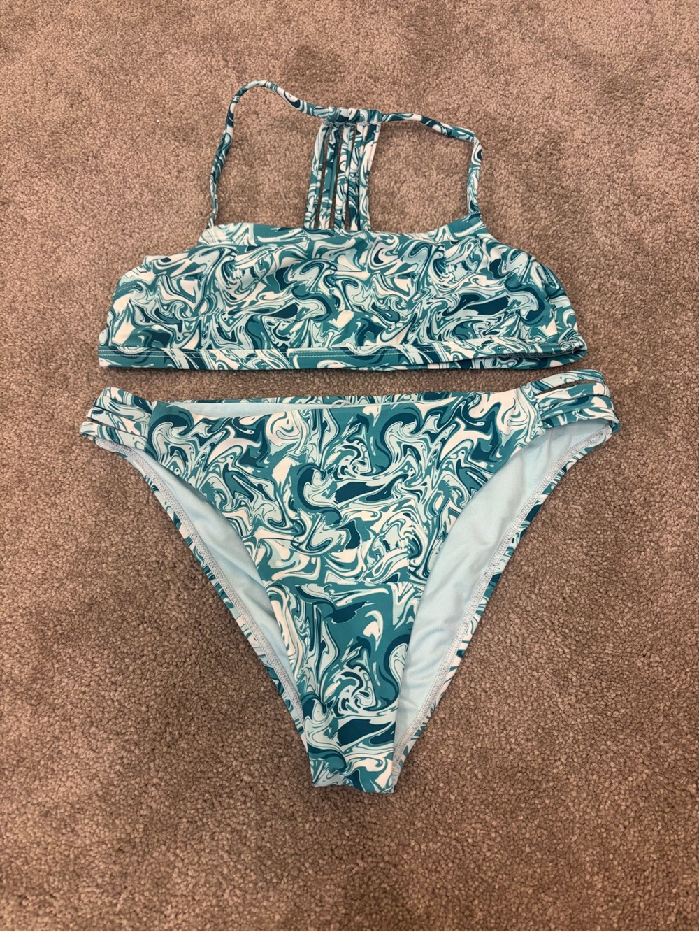 Tilly's Teal & White Swirl High-Neck Bikini Set